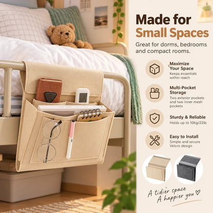 🛏️ Hanging Felt Bedside Caddy Organizer – 5-Pocket Mattress & Sofa Storage ✨