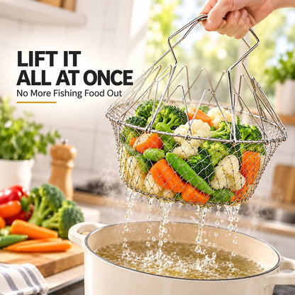 🔥 BUY 1 GET 1 FREE – Foldable Stainless Steel Frying Basket & Colander ✨