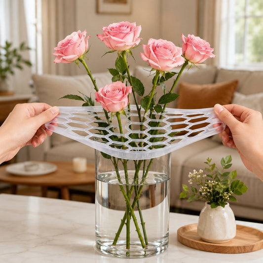 🌸🔥Reusable Silicone Flower Arranging Grid, Stretches Over The Rim of Vase, Self-Grips to Glass, for Easy Flower Arranging.