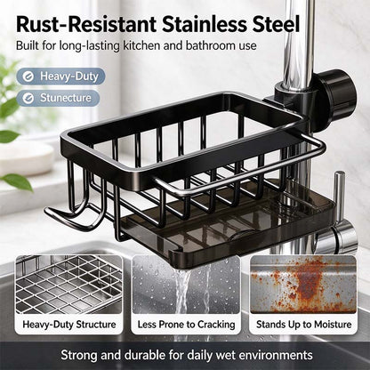 Sink Organizer Rack,Hanging Faucet Drain Rack with Drip Tray Stainless Steel 💧
