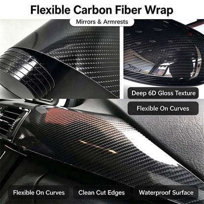 6D Gloss Carbon Fiber Vinyl Wrap Film, Self-Adhesive Car Interior Exterior Trim Decal 🚗