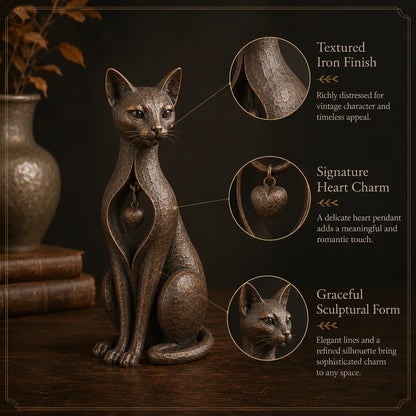 🐱 ❤️Last Day 50% OFF – Heritage Heart Cat SculptureTM | Vintage Metal Keepsake for Cat Lovers