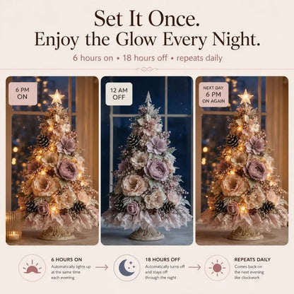 🌸 Pre-Decorated Blush Floral Tabletop Christmas Tree – Cordless Romantic Holiday Decor ✨