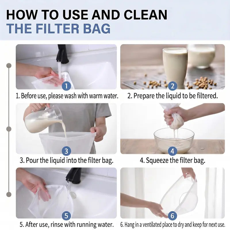 3 Pcs Bowl-Shaped Nylon Nut Milk Bag, Reusable Strainer Bags 🥛