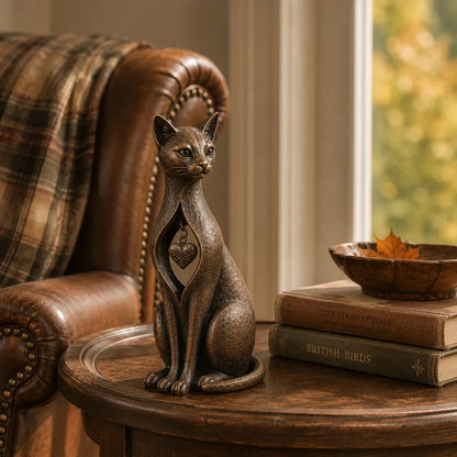 🐱 ❤️Last Day 50% OFF – Heritage Heart Cat SculptureTM | Vintage Metal Keepsake for Cat Lovers