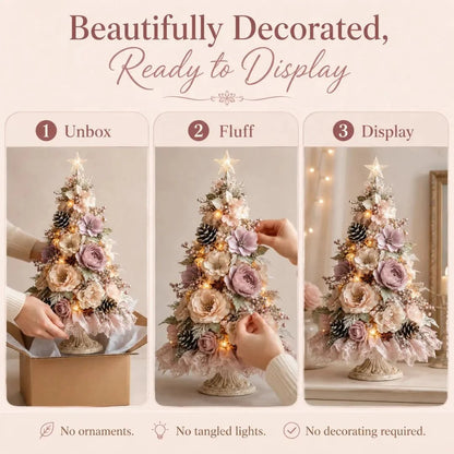 🌸 Pre-Decorated Blush Floral Tabletop Christmas Tree – Cordless Romantic Holiday Decor ✨