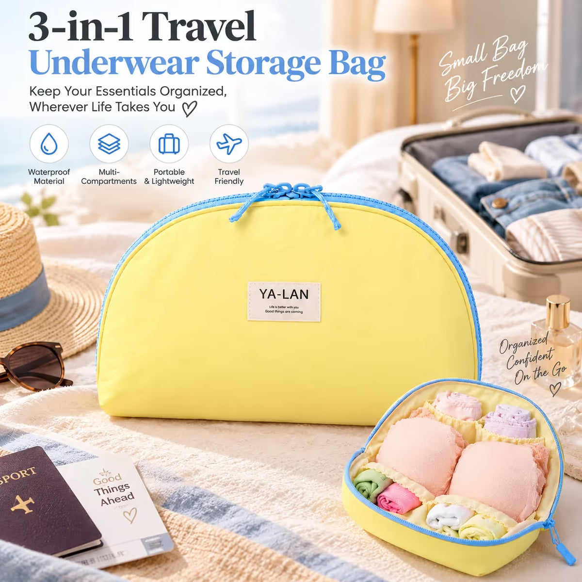 3-in-1 Travel Underwear Organizer Bag – Bra, Panty & Socks Storage Pouch