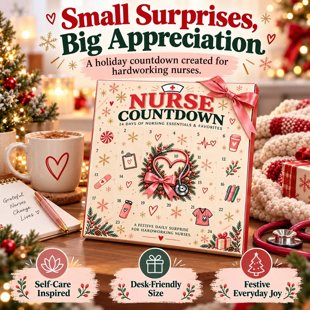 ❤️ CareHeroTM 24-Day Advent Calendar – Heartfelt Holiday Countdown Gift for Nurses