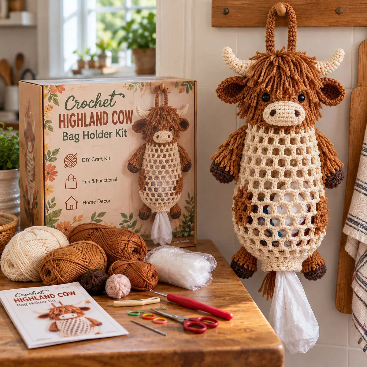 🔥LAST DAY 49% OFF – 🌼 Cottage Harvest KeepersTM — Crochet Animal Bag Holder DIY Kit | 11 Adorable Designs