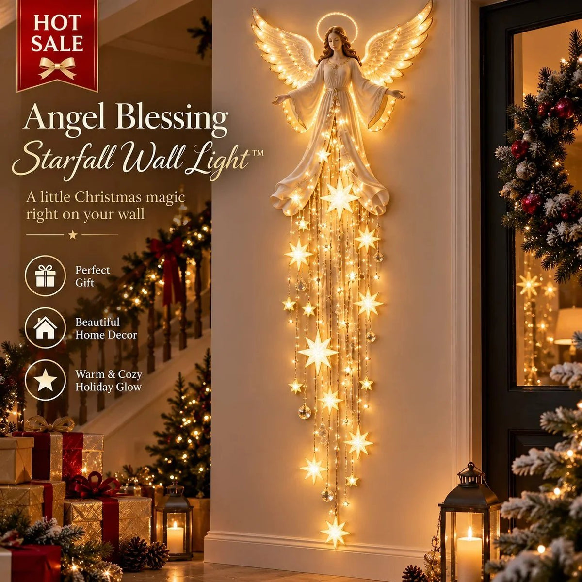 ✨🔥 Angel Blessing Starfall Wall LightTM – Heavenly Christmas Wall Decor