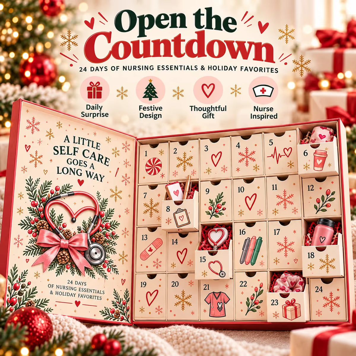 ❤️ CareHeroTM 24-Day Advent Calendar – Heartfelt Holiday Countdown Gift for Nurses