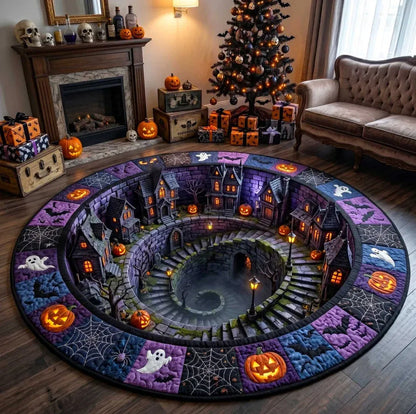 🔥Last Day - 49% OFF🔥3D Haunted Staircase Round Rug – Spooky Halloween Optical Illusion 👻
