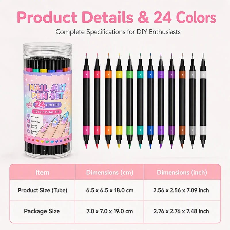 📢📢50% OFF !!⏰️ 24 Colors Dual Ended Nail Art Pens Set
