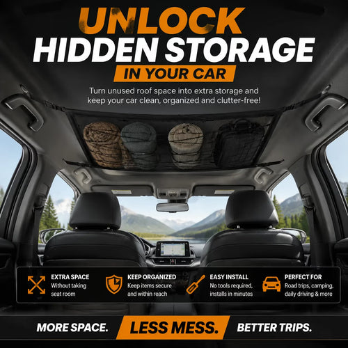 🚗 Car Ceiling Cargo Net | Hidden Roof Storage Organizer