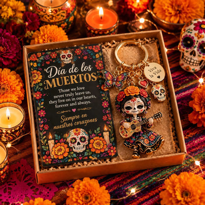 🌼 Día de Muertos Charm Keychain | 4 Colorful Floral & Skull-Inspired Styles