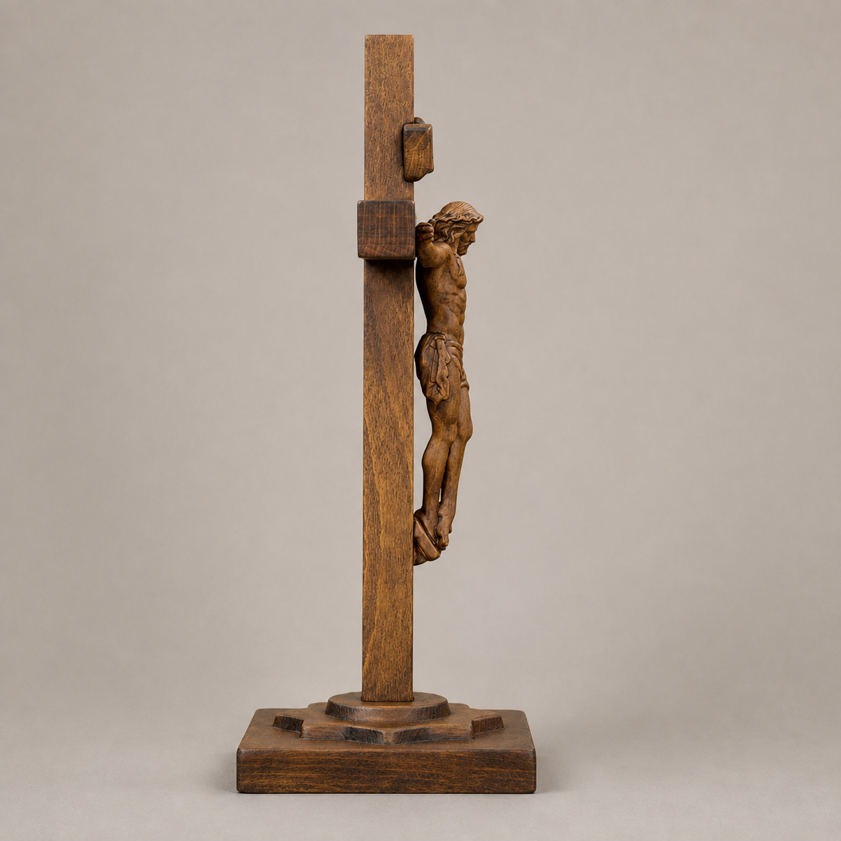 Hand-Carved Beechwood Crucifixion of Jesus Standing Cross – Christian Prayer & Home Altar Decor