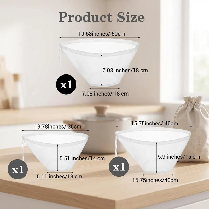 3 Pcs Bowl-Shaped Nylon Nut Milk Bag, Reusable Strainer Bags 🥛
