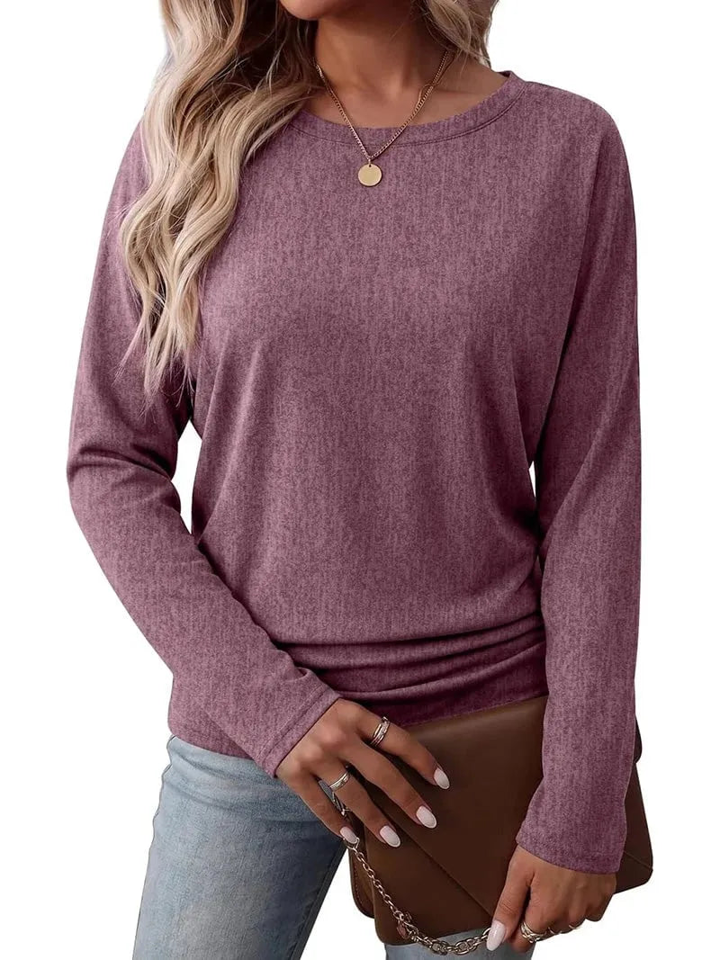 Womens Long Sleeve Shirts Ruched Hem Fall Tops Lightweight Sweaters