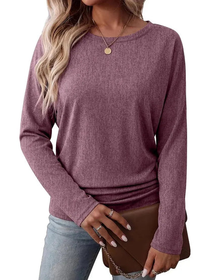 Womens Long Sleeve Shirts Ruched Hem Fall Tops Lightweight Sweaters