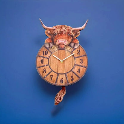 Swinging Tail Highland Cow Wall Clock