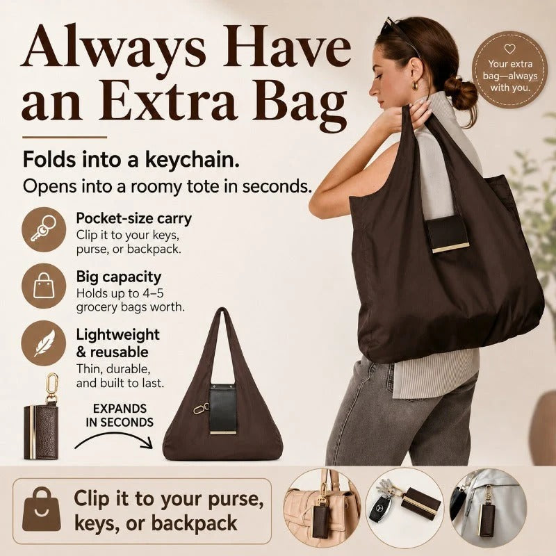 Compact Foldable Keychain Tote Bag, Expandable Reusable Grocery Shopping Bag with Key Ring🛍️
